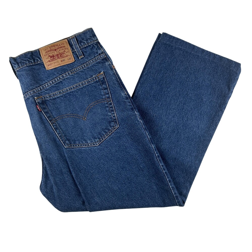 Vintage Levis 517 Jeans Mens 40x27 Medium Wash Denim Bootcut Zip 90s Hemmed
